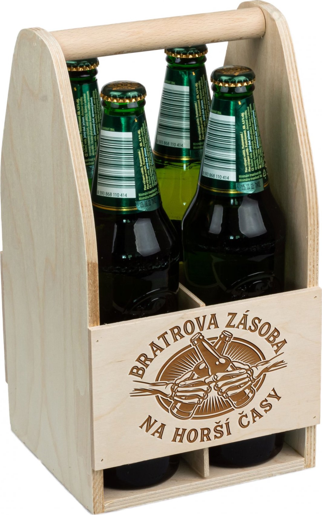 FK Dřevěný nosič na pivo BRATROVA ZÁSOBA NA HORŠÍ ČASY - 30x16x